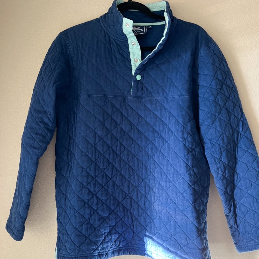 (lauren james co) preptec dark blue quilted comfy 1/4 snap pullover women’s M